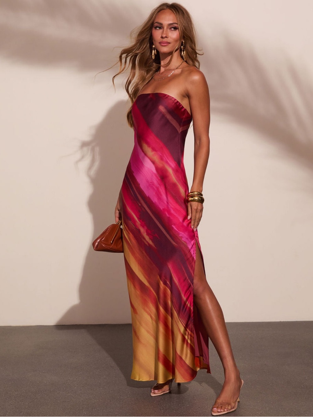 Soiree Season Satin Watercolor maxi dress - Picture 3 of 7